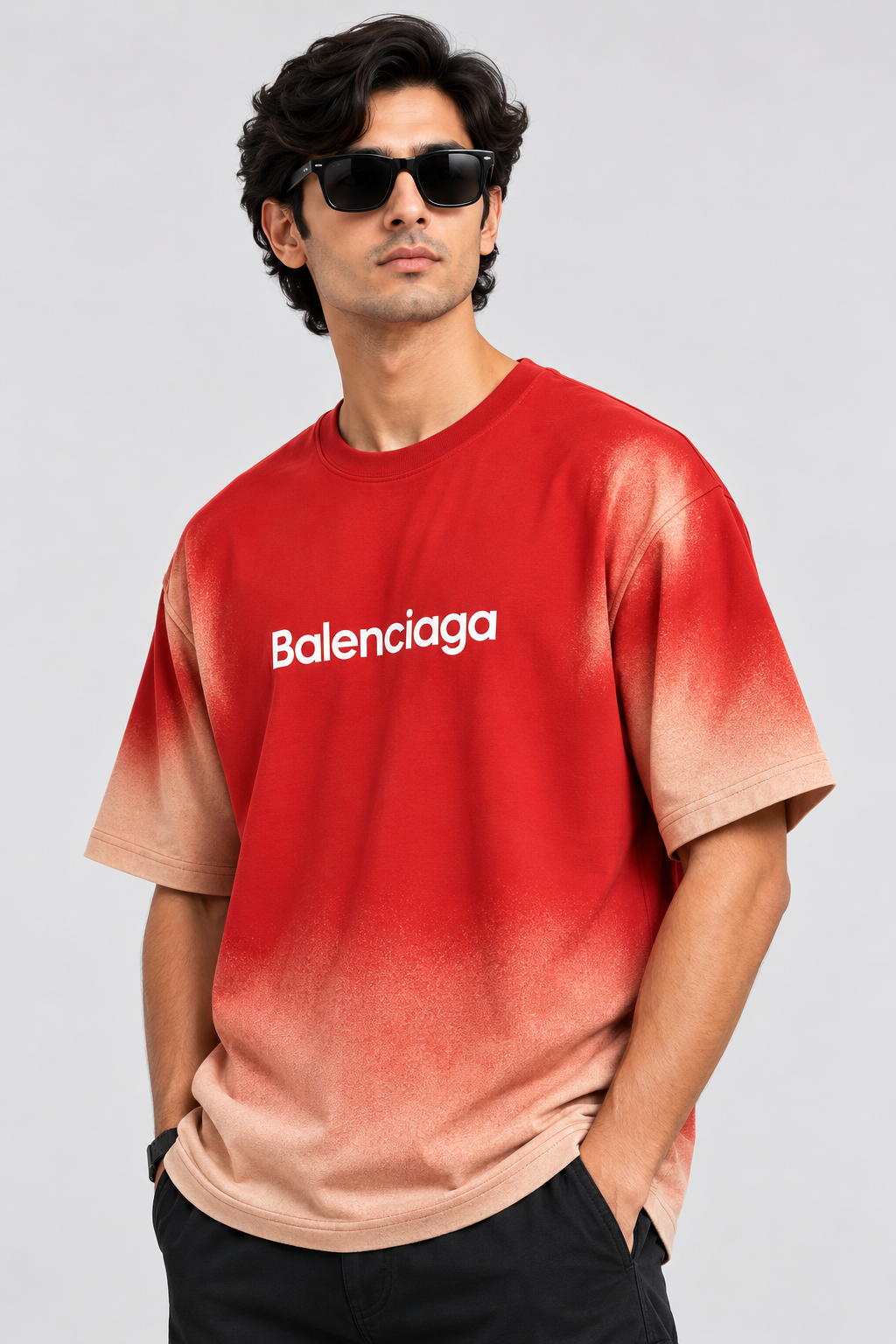 Balenciaga Sneaker Ombre Oversized T-Shirt – Red