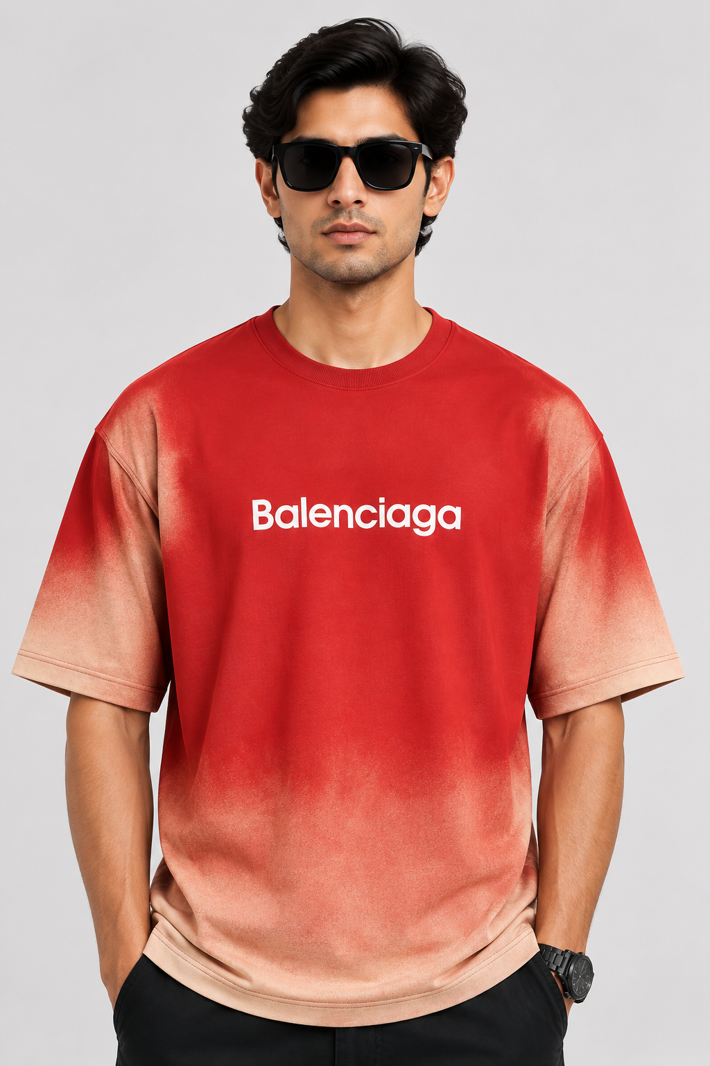 Balenciaga Sneaker Ombre Oversized T-Shirt – Red
